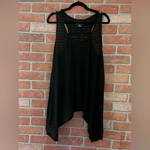 Black Sheer Tank w/Handkerchief Hem & Sequined Back Inset